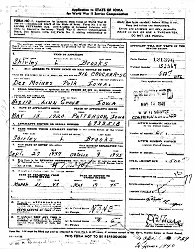 Shirley L. Brooks Veteran's Compensation Application