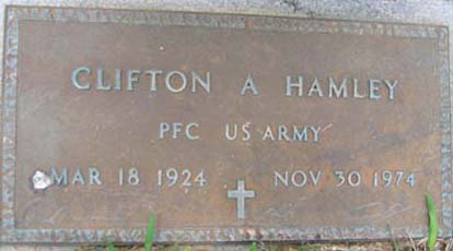 Clifton A. Hamley Grave Marker