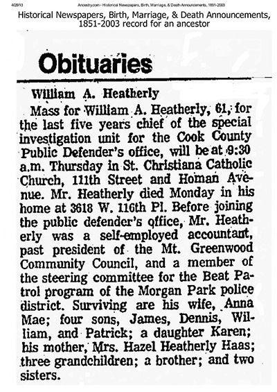 William A. Heatherly Obituary