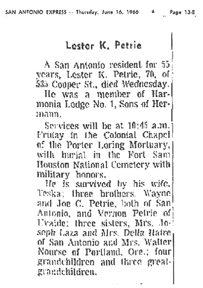 Lester K. Petrie Obituary