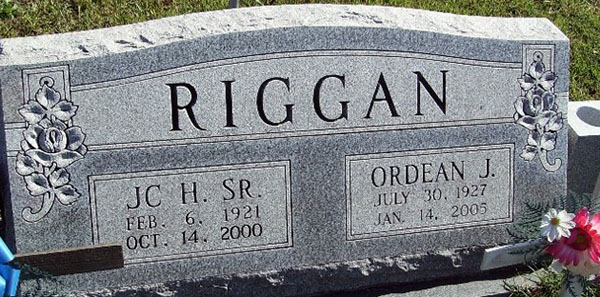 JC H. Riggan Grave Marker